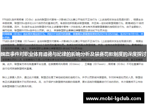 魏震事件对职业体育道德与纪律的影响分析及禁赛罚款制度的深度探讨